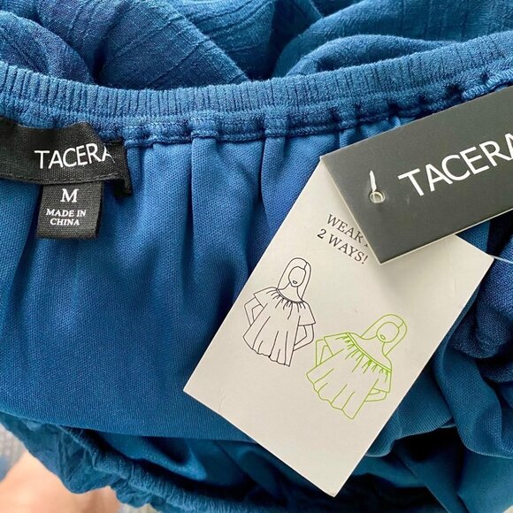Tacera Blue Jumpsuit On or Off Shoulder Wide Leg Women's Medium NEW NWT - Picture 6 of 8